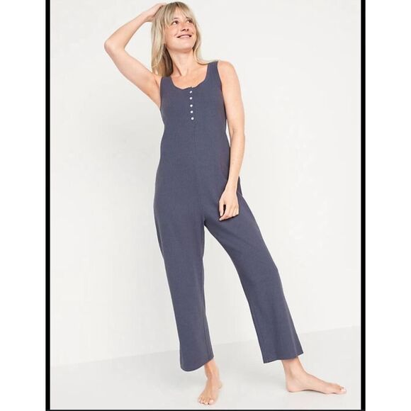❤️Old Navy Cropped Rib-Knit Henley Lounge Jumpsuit - Picture 1 of 6